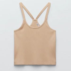 NWT Zara Ribbed Thin Strap Racerback Tank Beige-Pink Size Medium